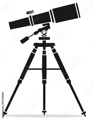 Black silhouette icon of an astronomical telescope on a tripod for stargazing