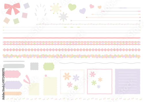 かわいい・やさしい雰囲気のあしらいセット　パステルカラー　ベクター素材
