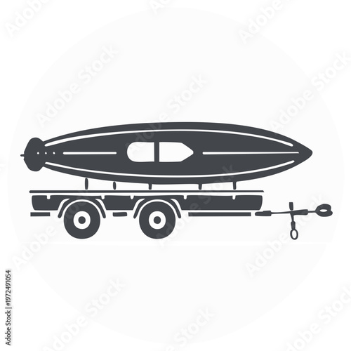 Kayak on a trailer graphic icon representing outdoor water sports and recreation travel
