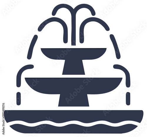 Elegant Tiered Water Fountain Icon Minimalist Flat Vector Design Flowing Liquid Garden Feature