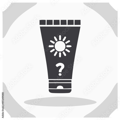 Sunscreen Tube Icon with Question Mark for Skin Protection and Summer Travel