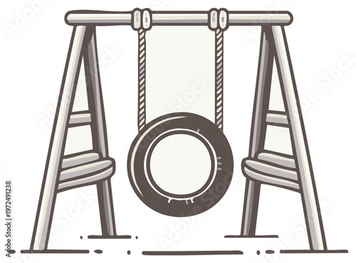 Tire Swing Isolated on a Neutral Backdrop Ready for a Childrens Summer Fun
