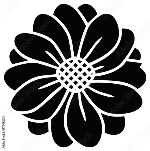 Stylized Black and White Flower Petal Pattern Isolated on White Background