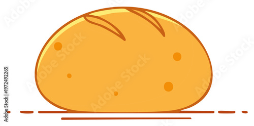 A cute cartoon illustration of a golden brown round loaf of freshly baked bread