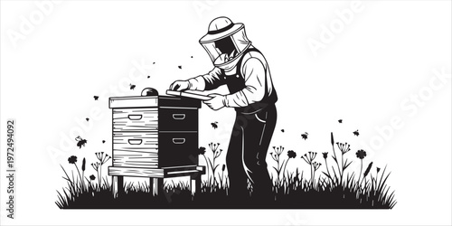 Professional Beekeeper at Hive Silhouette