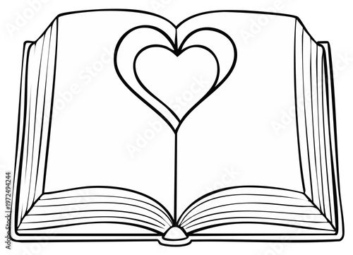 Open Book with Heart-Shaped Illustration, Love and Reading Concept