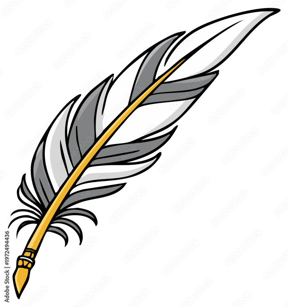 Fototapeta premium Cartoon drawing of a quill feather for writing and creative concepts