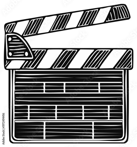 Stylized Film Slate Illustration Black and White Drawing Ready for Action in Media Production