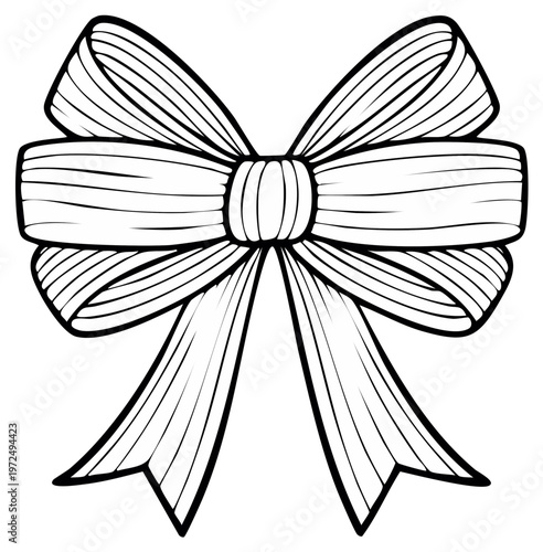 Classic outline bow with flowing ribbons and textured stripes for decorative purposes