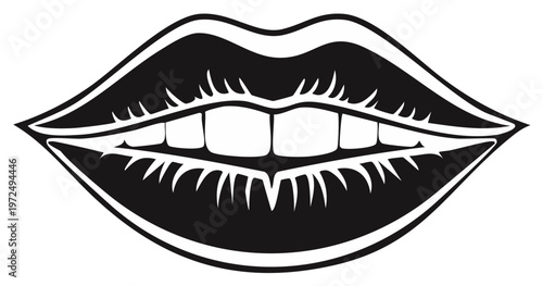 Bold Black and White Graphic of Smiling Lips with Visible Teeth