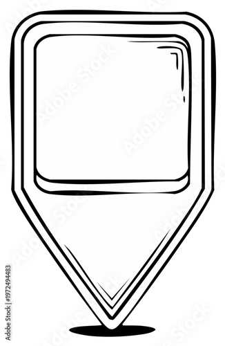 Hand Drawn Location Marker with Empty Square for Text or Icon