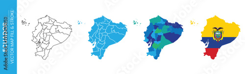 Ecuador outline map with different fill and flag styles