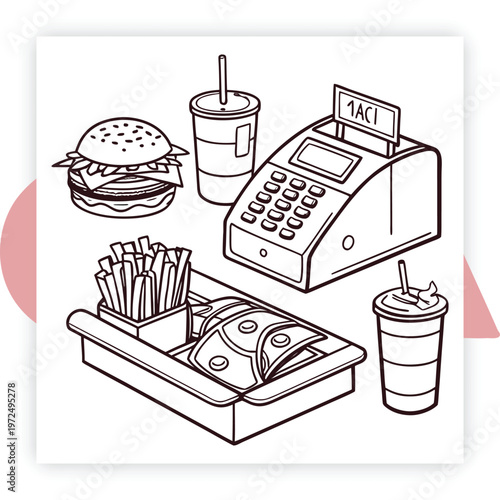 Set with fast food products on white background