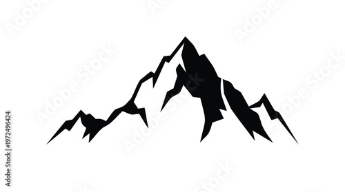 Minimalist black icon of a towering mountain landscape, perfect for emblem, logo, or adventurous outdoor brand identity