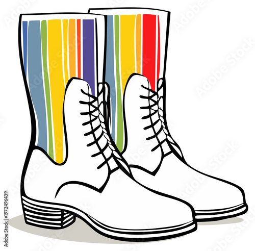 Whimsical Boots with Rainbow Stripes Fashion Footwear Playful Style Colorful Illustration