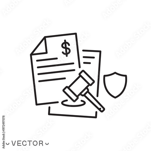 penalty icon, tax penalty, additional costs, financial loss, financial forfeiture or legal fine concept, thin line symbol isolated on white background, editable stroke eps 10 vector illustration