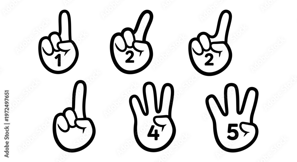 Fototapeta premium Set of Cartoon Hands Showing Counting Numbers One to Five with Fingers on Isolated White Background