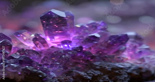 Vibrant Purple Crystal Cluster Formation.