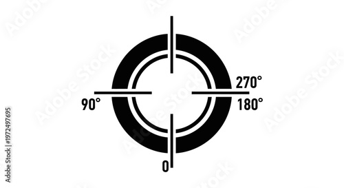 Circular target scope with crosshairs and degree markings for aiming and precision on isolated white background.