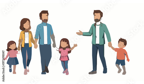 Happy family of four having fun vector illustration
