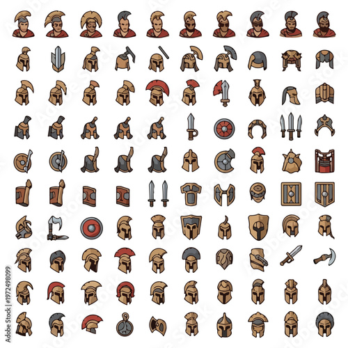Collection of ancient roman warrior icons.