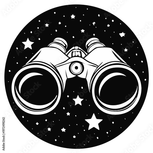 Vintage binoculars exploring the starry night sky illustration
