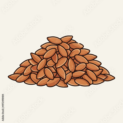 A pile of brown flax seeds in a simple flat illustration style.