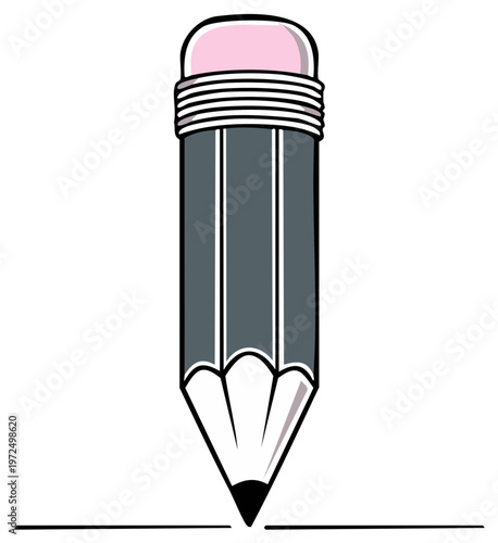 Cartoon pencil writing a straight line with eraser detail design