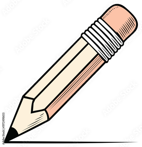 Classic wooden pencil with pink eraser drawing a line on white background
