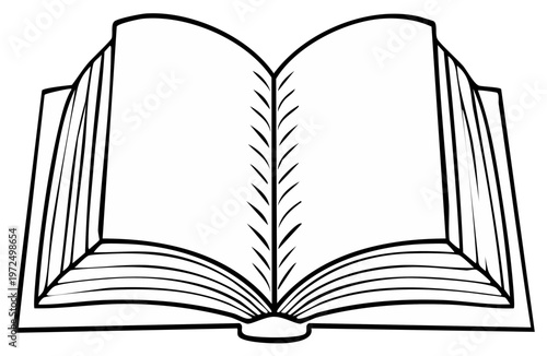 Open book outline graphic illustration, education concept, empty pages, reading and knowledge, story telling, vector art