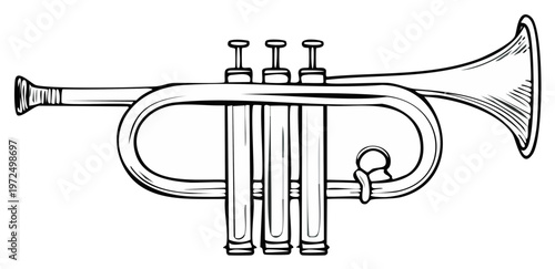 Ornate Trumpet Illustration Simple Line Art Musical Instrument Brass