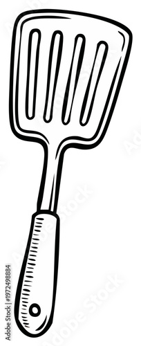 Black and white illustration of a spatula for cooking.