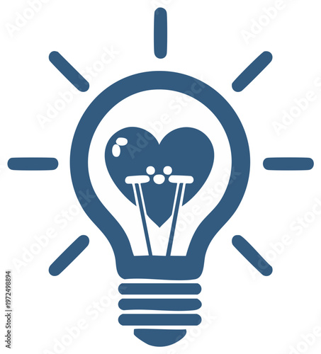 Symbol of a bright idea, love, or inspiration, represented by a light bulb with a heart inside, radiating light