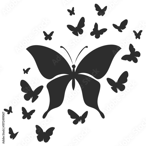 Graceful black butterfly silhouettes in various sizes forming an elegant decorative pattern