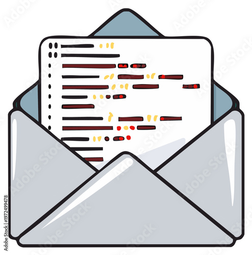 Envelope with Code Snippet Inside Open E-Mail Digital Communication Concept