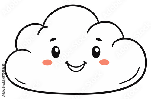 Cute smiling cartoon cloud with rosy cheeks and happy eyes