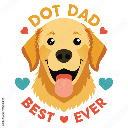 Golden Retriever, Dog Dad, Funny Pet, Cartoon Animal, Vector Illustration