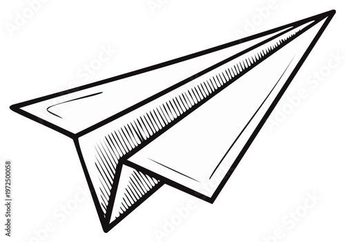 Simple Hand Drawn Paper Airplane Flying Through the Air Black and White Sketch Art