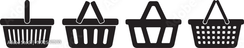 Shopping Basket Silhouette Icons Set – Retail and E‑Commerce Vector Collection