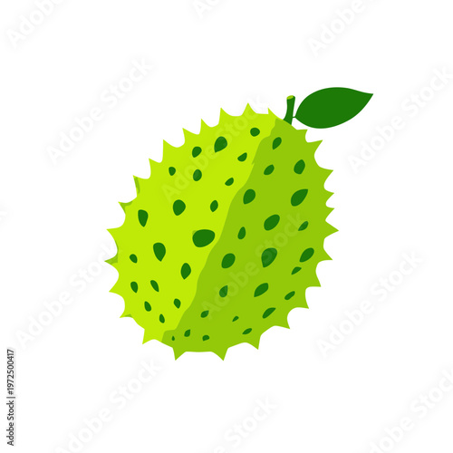 A Ripe Soursop Fruit with Stem and Leaf
