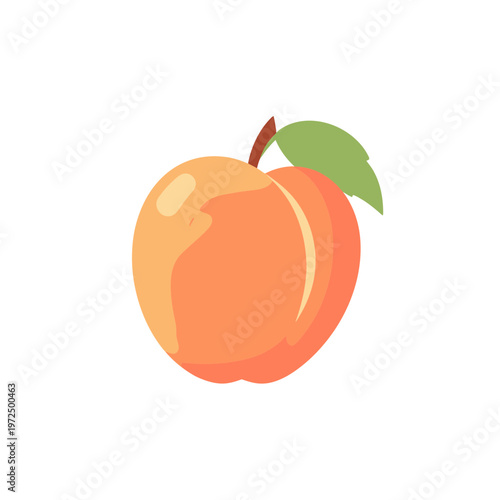 A single ripe peach with green leaf isolated