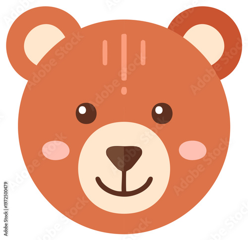 Cute brown bear face with pink cheeks and a happy smile illustration