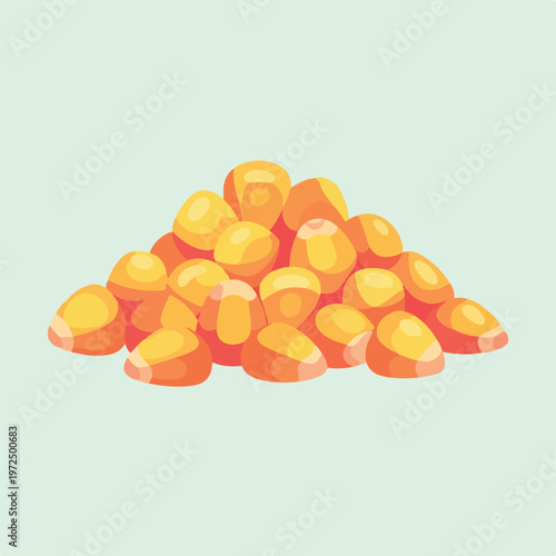 A pile of golden dried corn kernels isolated on a light background.