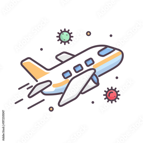 Airplane Flying Amidst Viruses Representing Travel Concerns