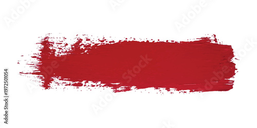 Horizontal dark red paint brush stroke with textured edges isolated on a white background showing thick pigment application and visible bristle marks in a rectangular shape