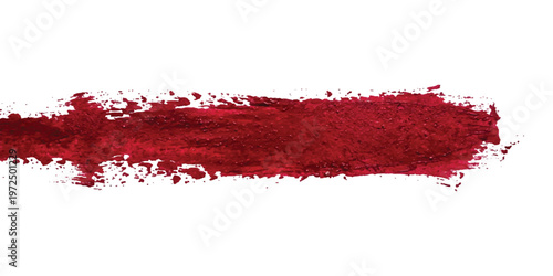 Horizontal smear of deep crimson red lipstick pigment with textured brush strokes on a stark white background