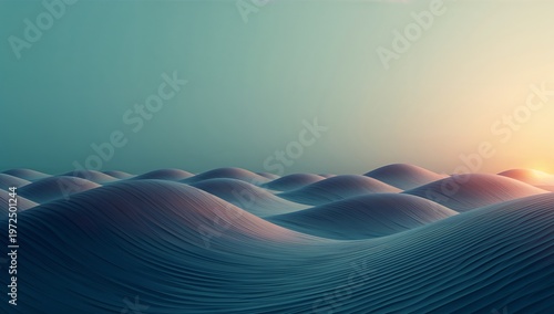 Abstract Blue Wave Pattern with Sunset Light in Modern Digital Artwork