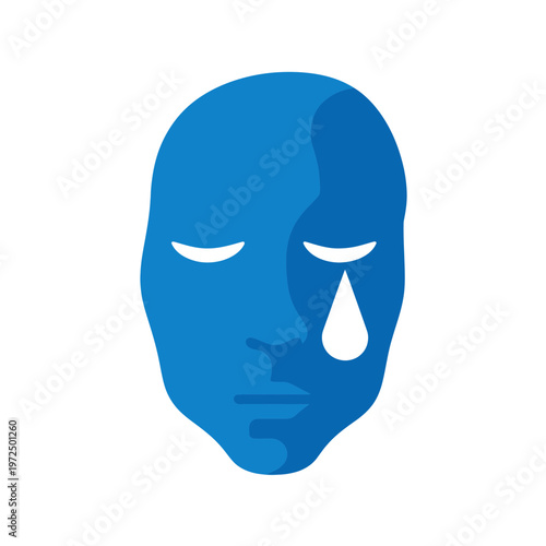 Blue Face Crying a Single Tear Isolated