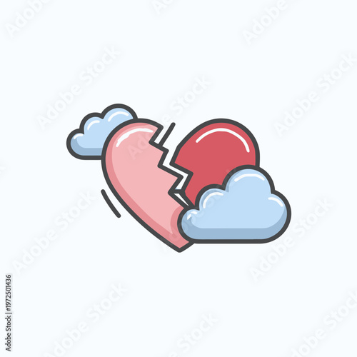 Broken Heart Icon with Clouds Isolated