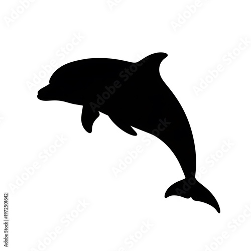 Black silhouette of a jumping dolphin.